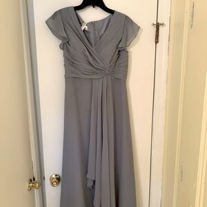Dusty Blue JJ’s House Formal Ruffle Sleeve Ruffle Slit Bridesmaid Dress